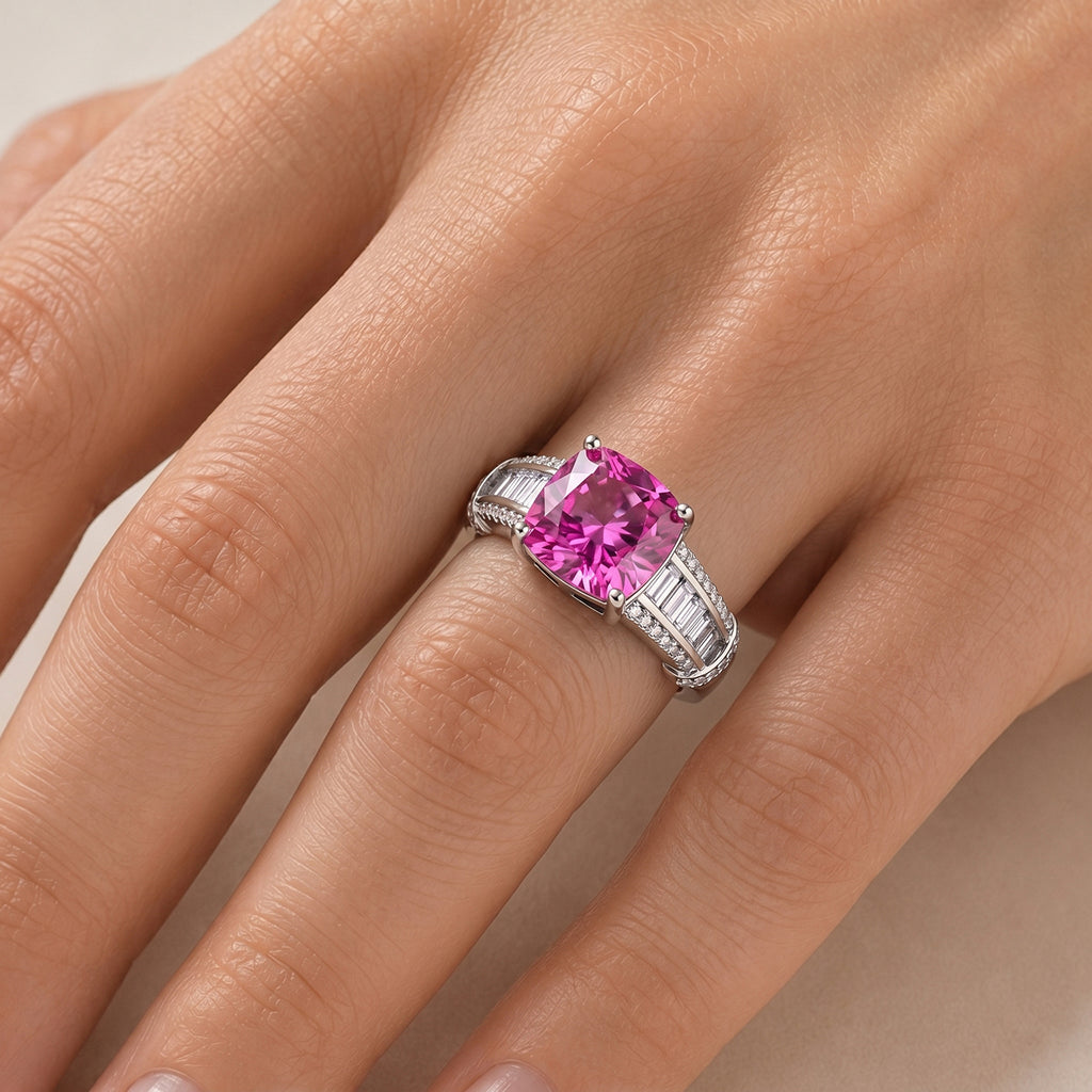 D'Joy - Pink Moissanite & Moissanite Ring in Rhodium Overlay Sterling Silver 3.57 Ct._8621963_1