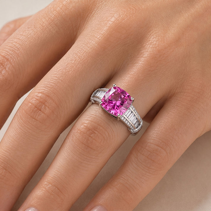 D'Joy - Pink Moissanite &amp; Moissanite Ring in Rhodium Overlay Sterling Silver 3.57 Ct. 8621963 2