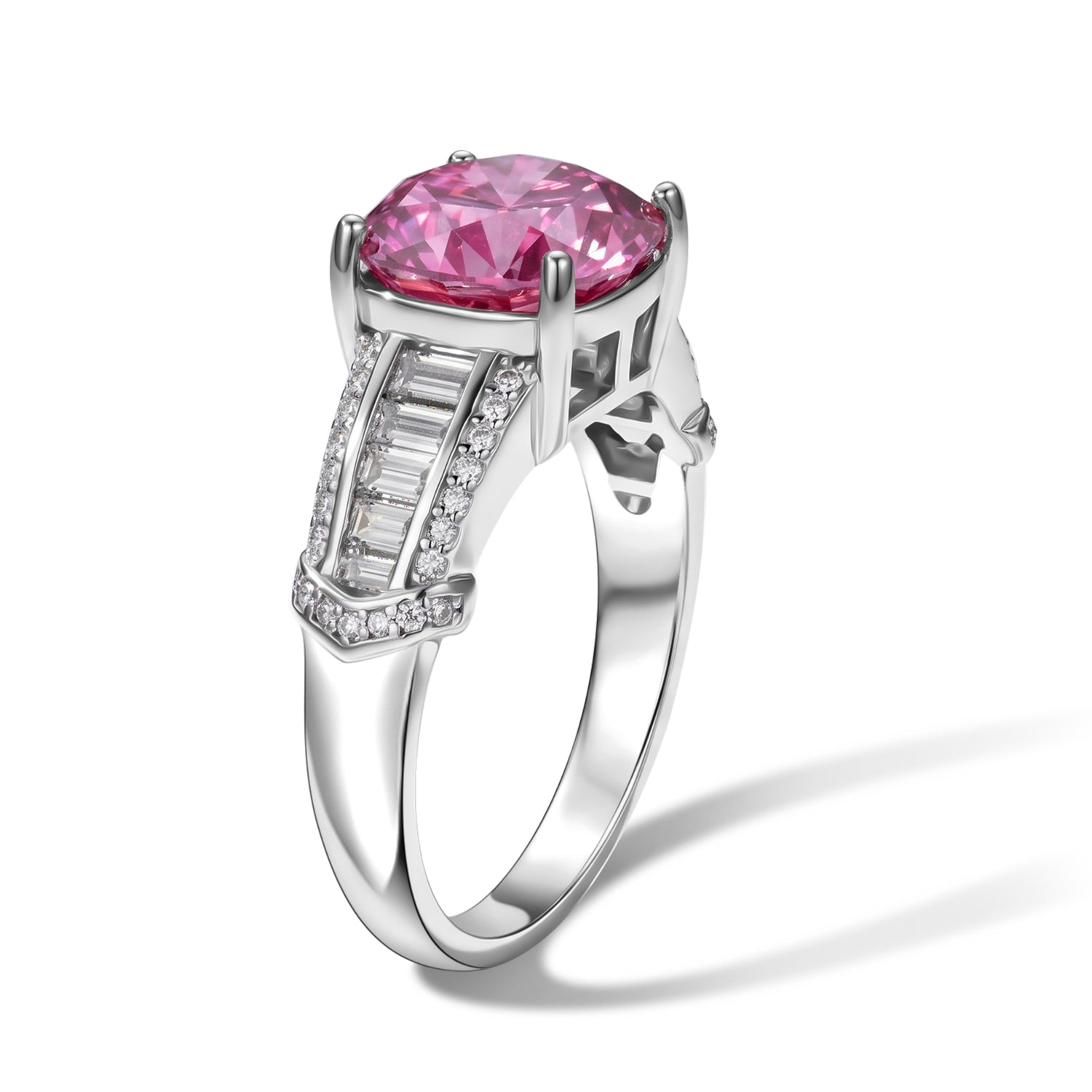 D'Joy - Pink Moissanite &amp; Moissanite Ring in Rhodium Overlay Sterling Silver 3.57 Ct. 8621963 3
