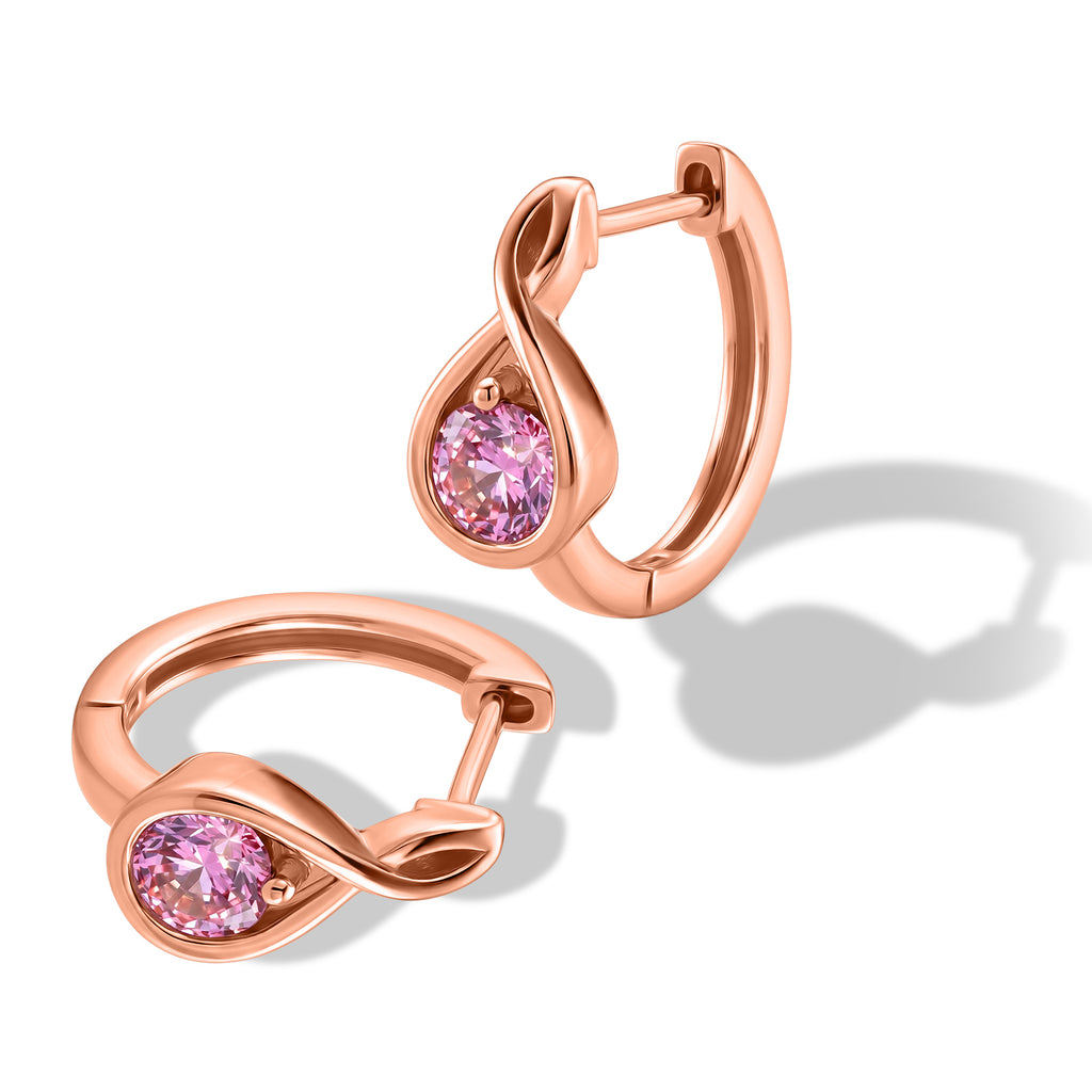 D'Joy - Pink Moissanite Hoop Earring with Clasp in Rose Gold Plated Sterling Silver_8621995