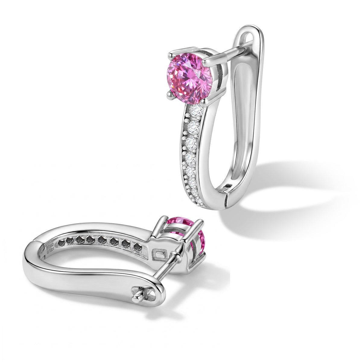 D'Joy - Pink Moissanite &amp; Moissanite Hoop Earring with Clasp in Rhodium Overlay Sterling Silver 1.14 Ct. V32520345 0