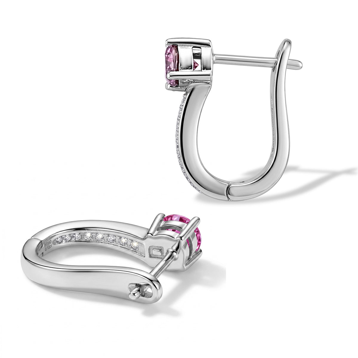 D'Joy - Pink Moissanite &amp; Moissanite Hoop Earring with Clasp in Rhodium Overlay Sterling Silver 1.14 Ct. V32520345 3