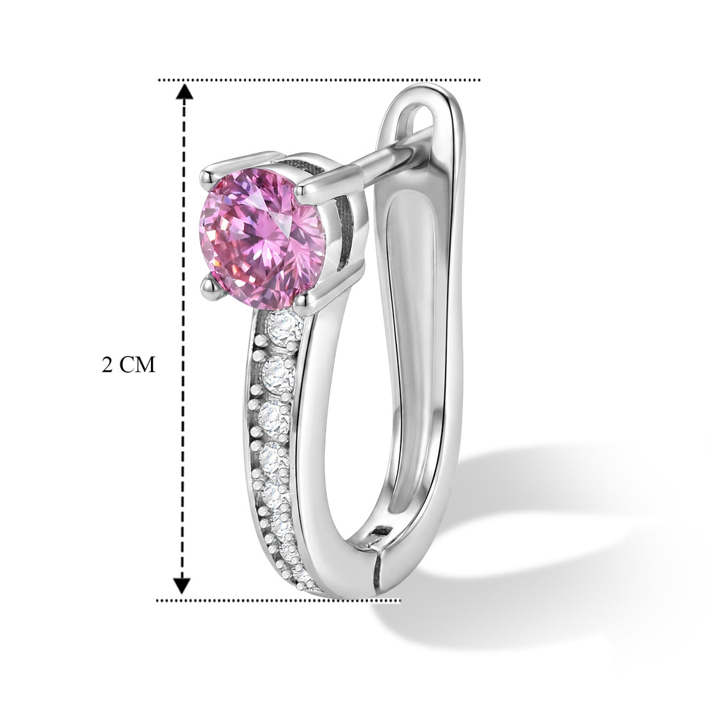 D'Joy - Pink Moissanite & Moissanite Hoop Earring with Clasp in Rhodium Overlay Sterling Silver 1.14 Ct._8621996_4