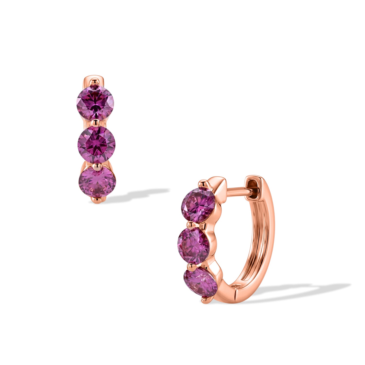 D'Joy - Pink Moissanite Trilogy Hoop Earring with Clasp in Rose Gold Plated Sterling Silver 1.44 Ct. V32490415 0