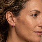 D'Joy - Pink Moissanite Trilogy Hoop Earring with Clasp in Rose Gold Plated Sterling Silver 1.44 Ct._8622079_1