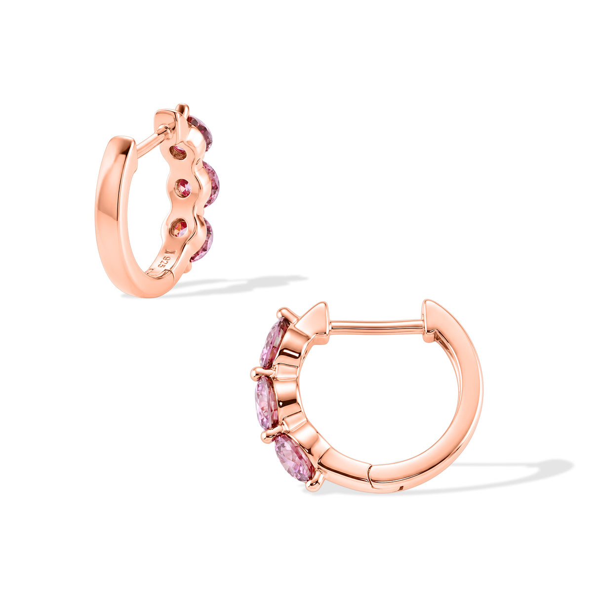 D'Joy - Pink Moissanite Trilogy Hoop Earring with Clasp in Rose Gold Plated Sterling Silver 1.44 Ct. V32490415 3