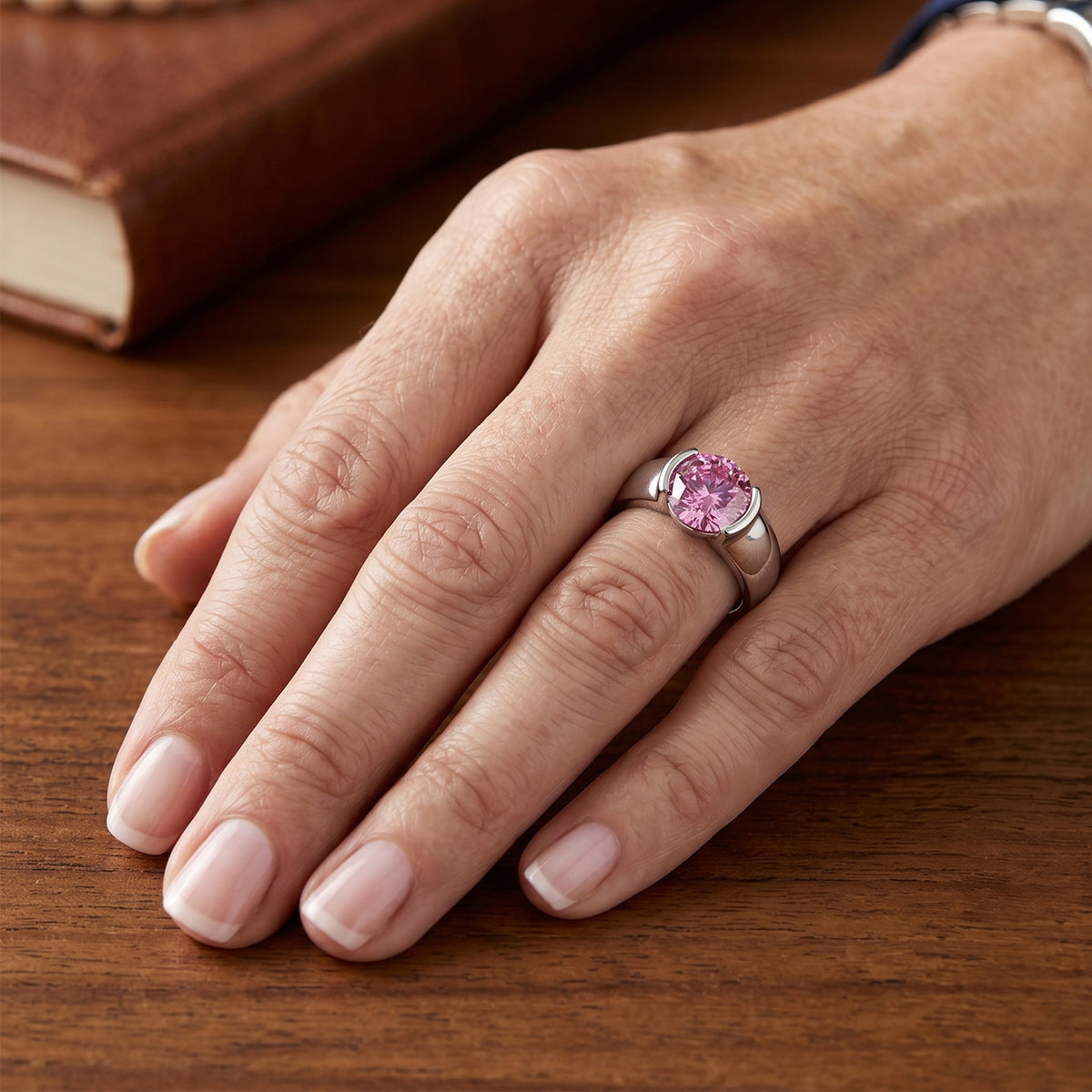 D'Joy - Pink Moissanite Solitaire Ring in Rhodium Overlay Sterling Silver 2.50 Ct. V32597162 1