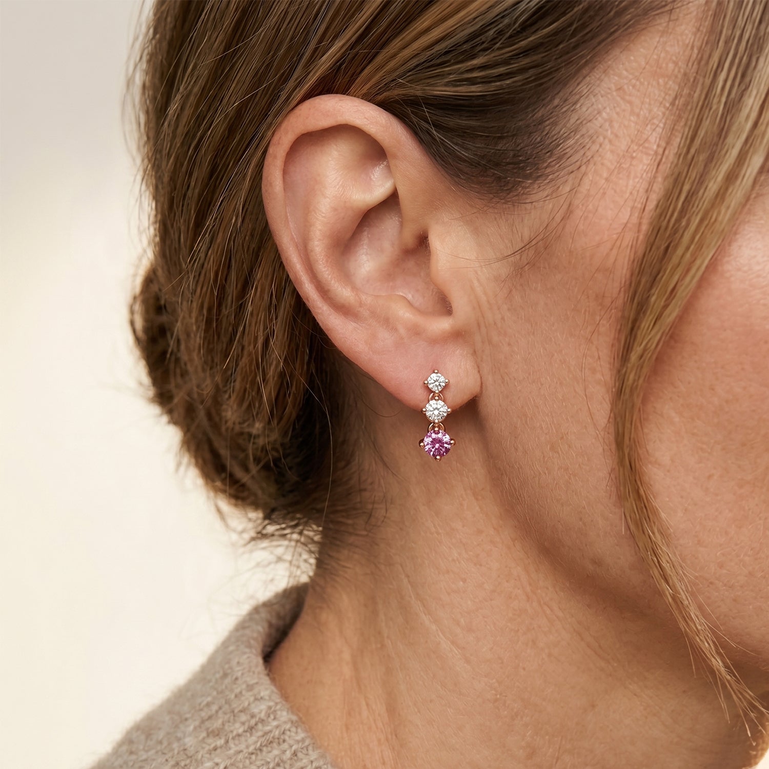 D'Joy - Pink Moissanite &amp; Moissanite Drop Earring with Push Back in Rose Gold Plated Sterling Silver V32515915 1