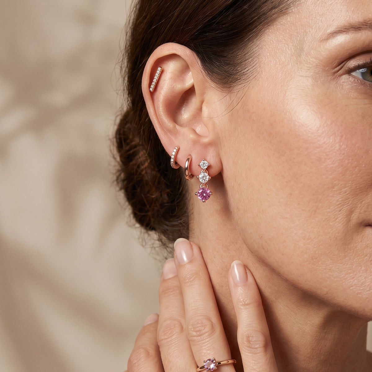 D'Joy - Pink Moissanite &amp; Moissanite Drop Earring with Push Back in Rose Gold Plated Sterling Silver V32515915 2