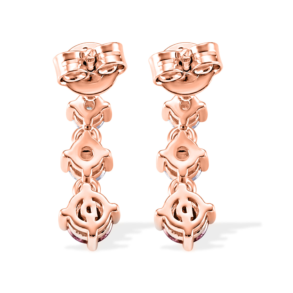 D'Joy - Pink Moissanite &amp; Moissanite Drop Earring with Push Back in Rose Gold Plated Sterling Silver V32515915 3