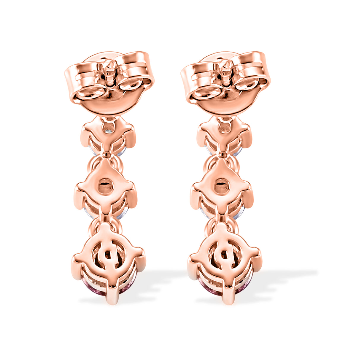 D'Joy - Pink Moissanite &amp; Moissanite Drop Earring with Push Back in Rose Gold Plated Sterling Silver V32515915 3