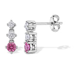 D'Joy - Pink Moissanite & Moissanite Drop Earring with Push Back in Rhodium Overlay Sterling Silver_8622111