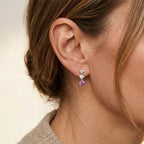 D'Joy - Pink Moissanite & Moissanite Drop Earring with Push Back in Rhodium Overlay Sterling Silver_8622111_1