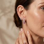 D'Joy - Pink Moissanite & Moissanite Drop Earring with Push Back in Rhodium Overlay Sterling Silver_8622111_2