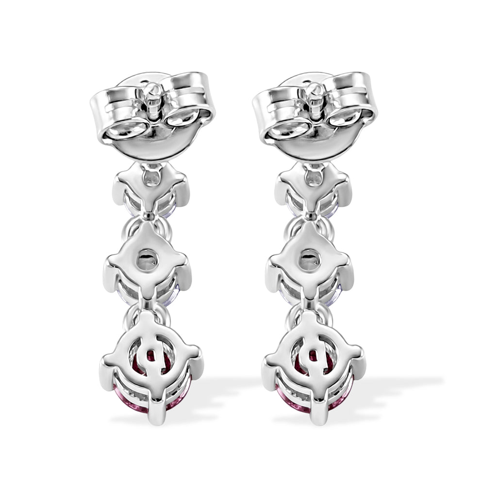 D'Joy - Pink Moissanite & Moissanite Drop Earring with Push Back in Rhodium Overlay Sterling Silver_8622111_3