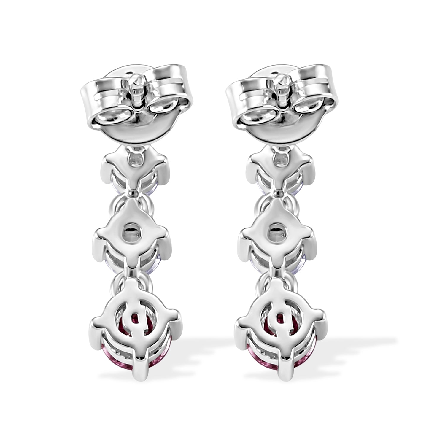 D'Joy - Pink Moissanite &amp; Moissanite Drop Earring with Push Back in Rhodium Overlay Sterling Silver V32515321 3
