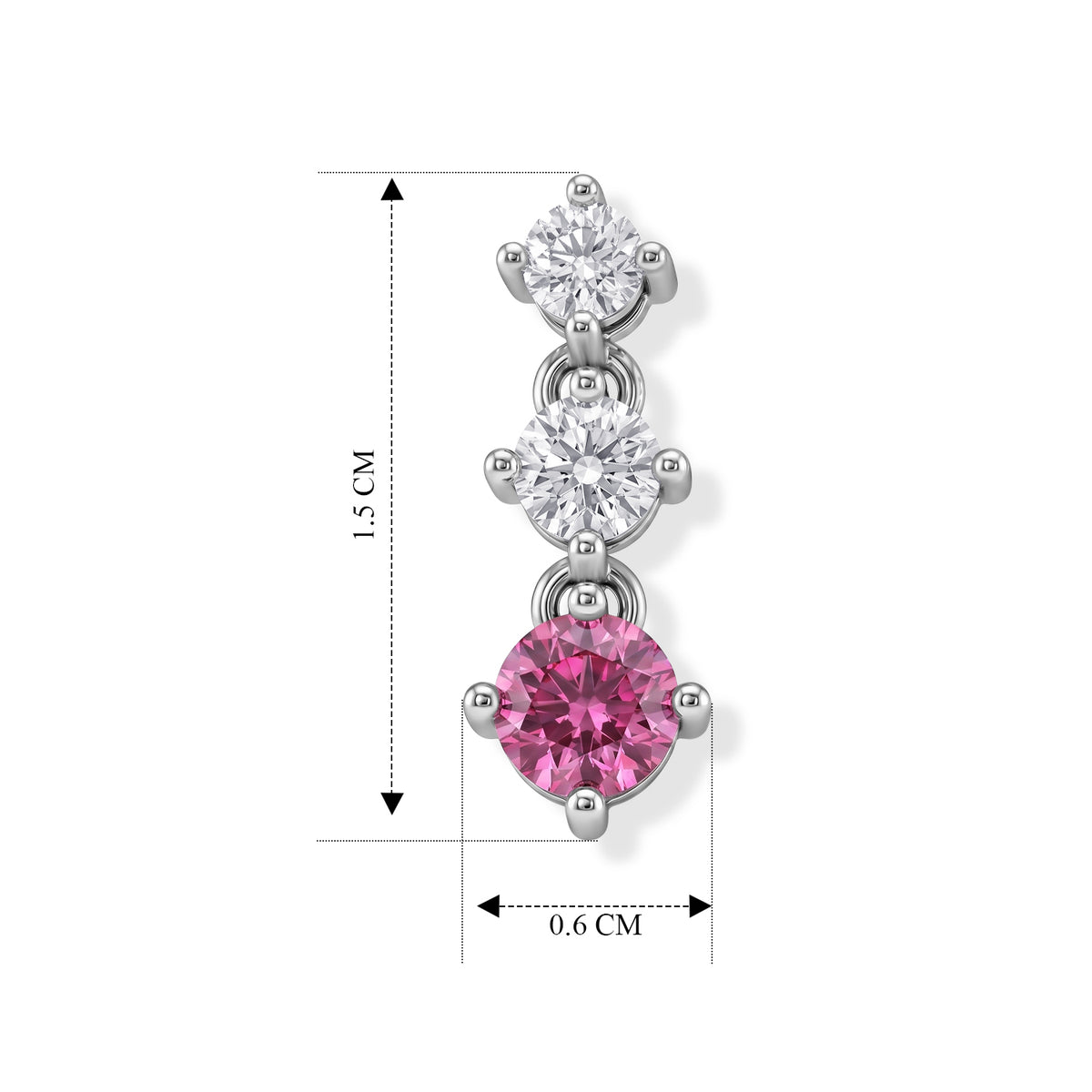 D'Joy - Pink Moissanite &amp; Moissanite Drop Earring with Push Back in Rhodium Overlay Sterling Silver V32515321 4