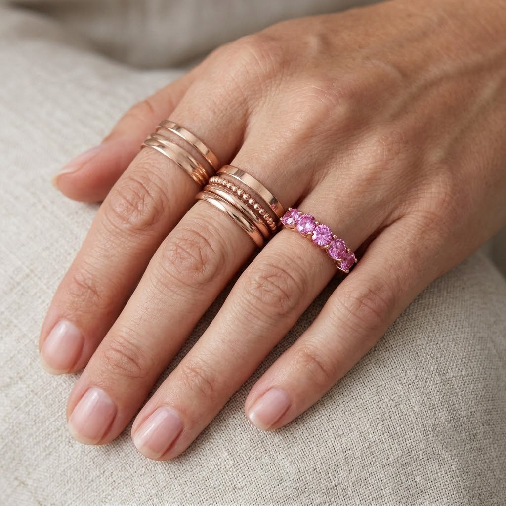 D'Joy - Pink Moissanite 5 Stone Band Ring in Rose Gold Plated Sterling Silver 2.25 Ct. 8622141 2