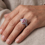 D'Joy - Pink Moissanite, White Moissanite with White Jade Classic Ring in Rose Gold Plated Sterling Silver 22.37 Ct._8622179_1