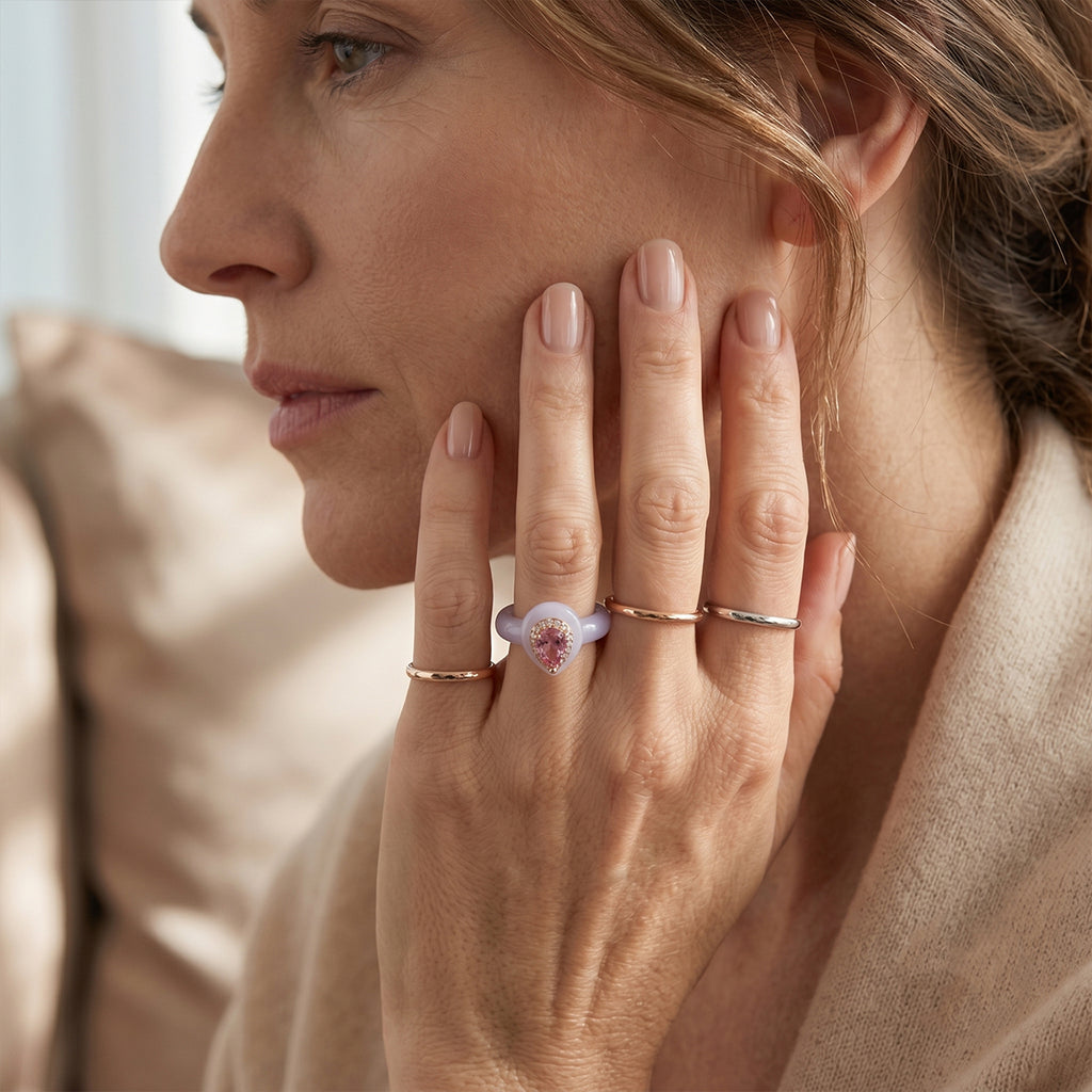 D'Joy - Pink Moissanite, White Moissanite with White Jade Classic Ring in Rose Gold Plated Sterling Silver 22.37 Ct._8622179_2