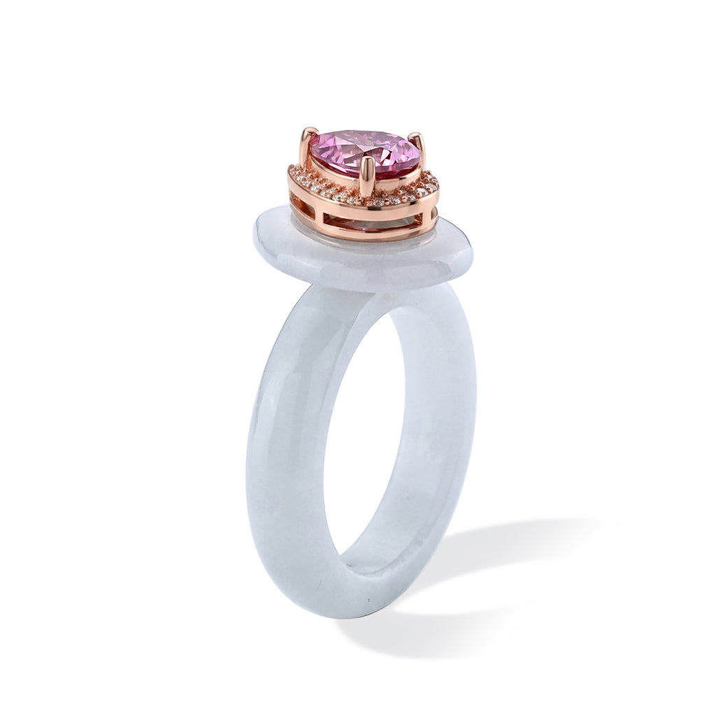 D'Joy - Pink Moissanite, White Moissanite with White Jade Classic Ring in Rose Gold Plated Sterling Silver 22.37 Ct._8622179_3