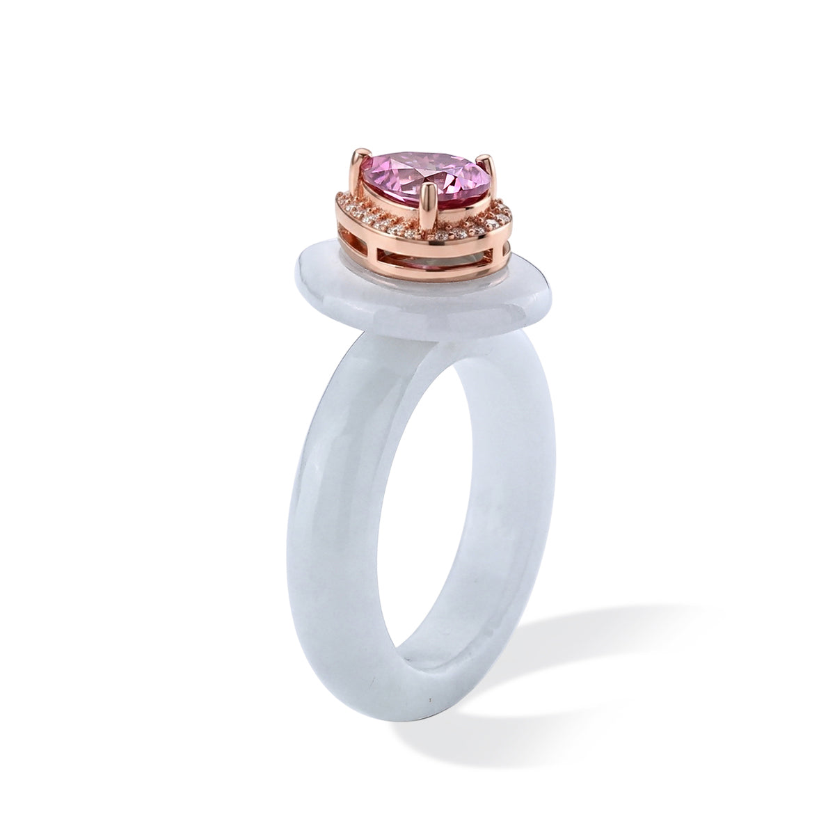 D'Joy - Pink Moissanite, White Moissanite with White Jade Classic Ring in Rose Gold Plated Sterling Silver 22.37 Ct. 8622179 3