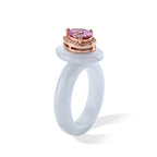 D'Joy - Pink Moissanite, White Moissanite with White Jade Classic Ring in Rose Gold Plated Sterling Silver 22.37 Ct._8622179_3