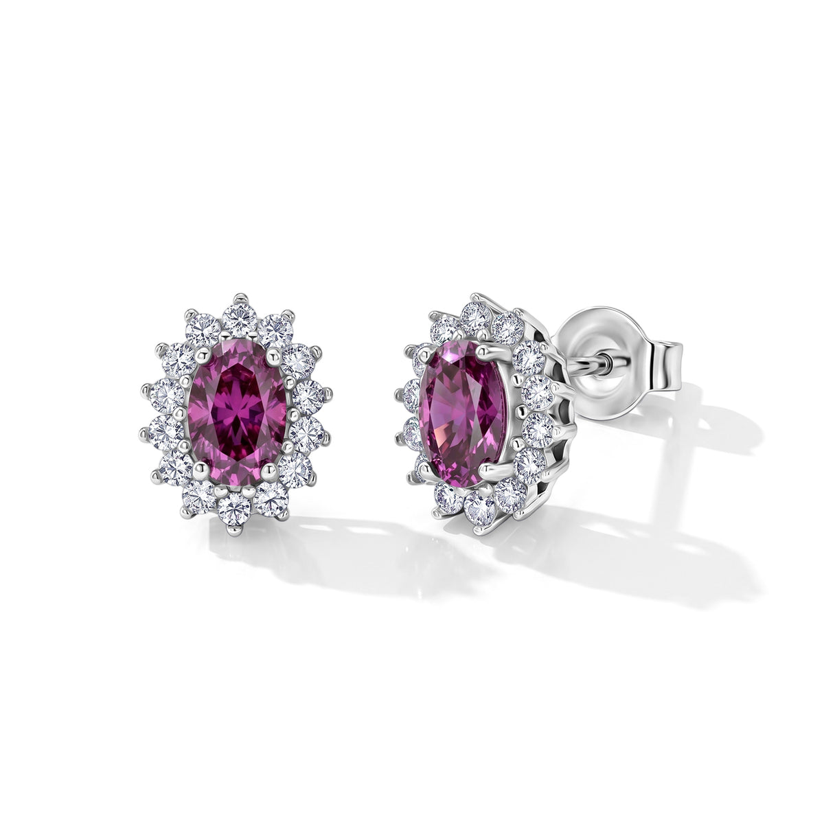 D'Joy - Pink Moissanite &amp; Moissanite Halo Earring with Push Back in Rhodium Overlay Sterling Silver 1.32 Ct. V32514952 0