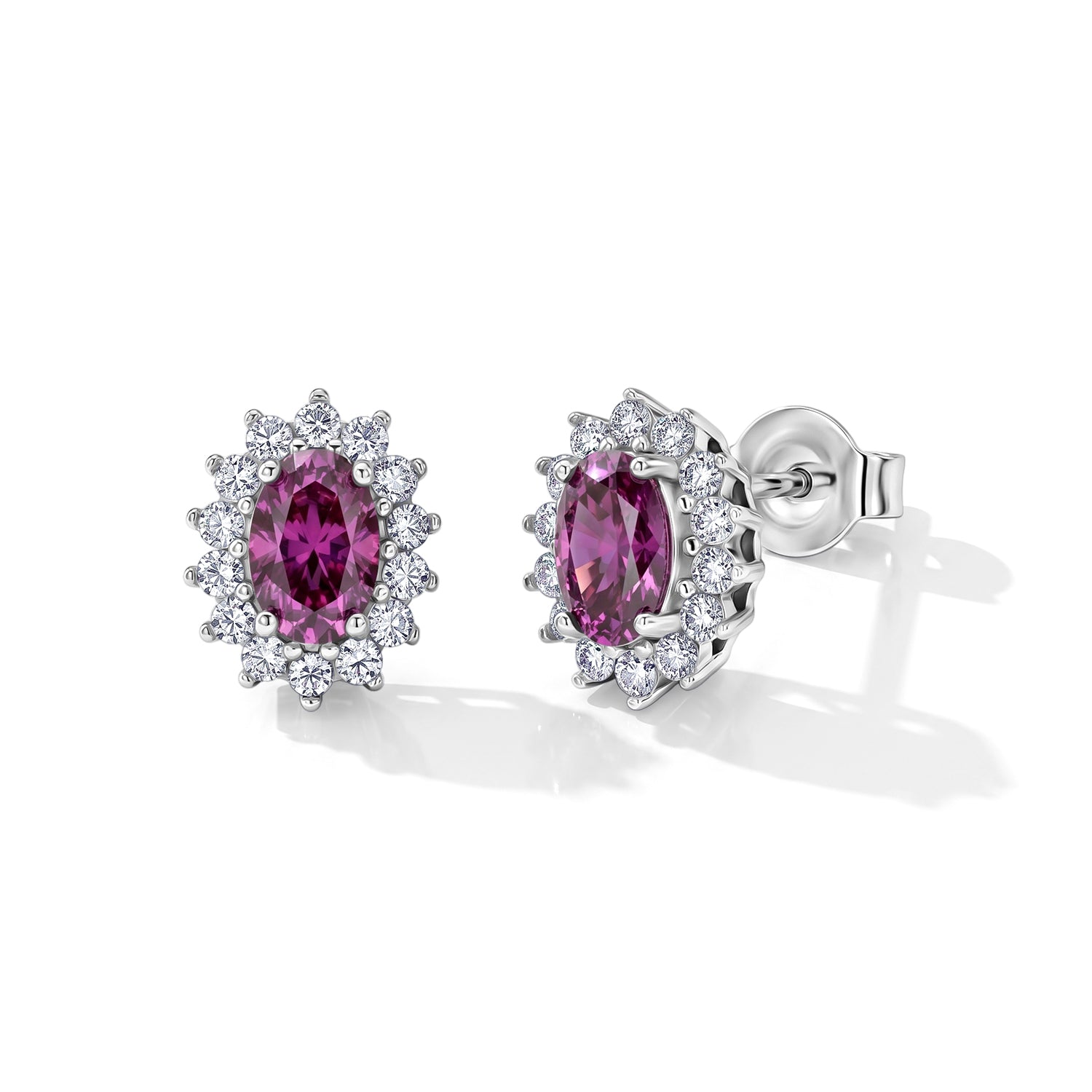 D'Joy - Pink Moissanite &amp; Moissanite Halo Earring with Push Back in Rhodium Overlay Sterling Silver 1.32 Ct. V32514952 0