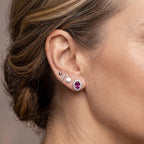 D'Joy - Pink Moissanite & Moissanite Halo Earring with Push Back in Rhodium Overlay Sterling Silver 1.32 Ct._8622187_2