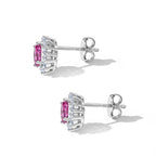 D'Joy - Pink Moissanite & Moissanite Halo Earring with Push Back in Rhodium Overlay Sterling Silver 1.32 Ct._8622187_3