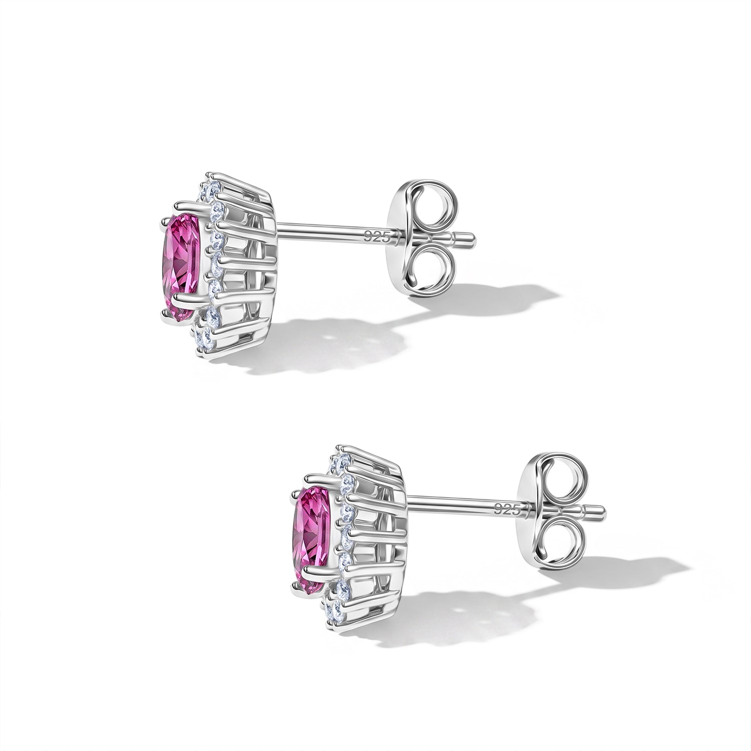 D'Joy - Pink Moissanite &amp; Moissanite Halo Earring with Push Back in Rhodium Overlay Sterling Silver 1.32 Ct. V32514952 3