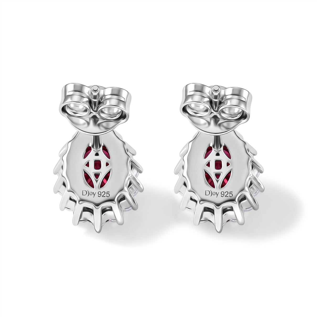 D'Joy - Pink Moissanite &amp; Moissanite Halo Earring with Push Back in Rhodium Overlay Sterling Silver 1.32 Ct. V32514952 4