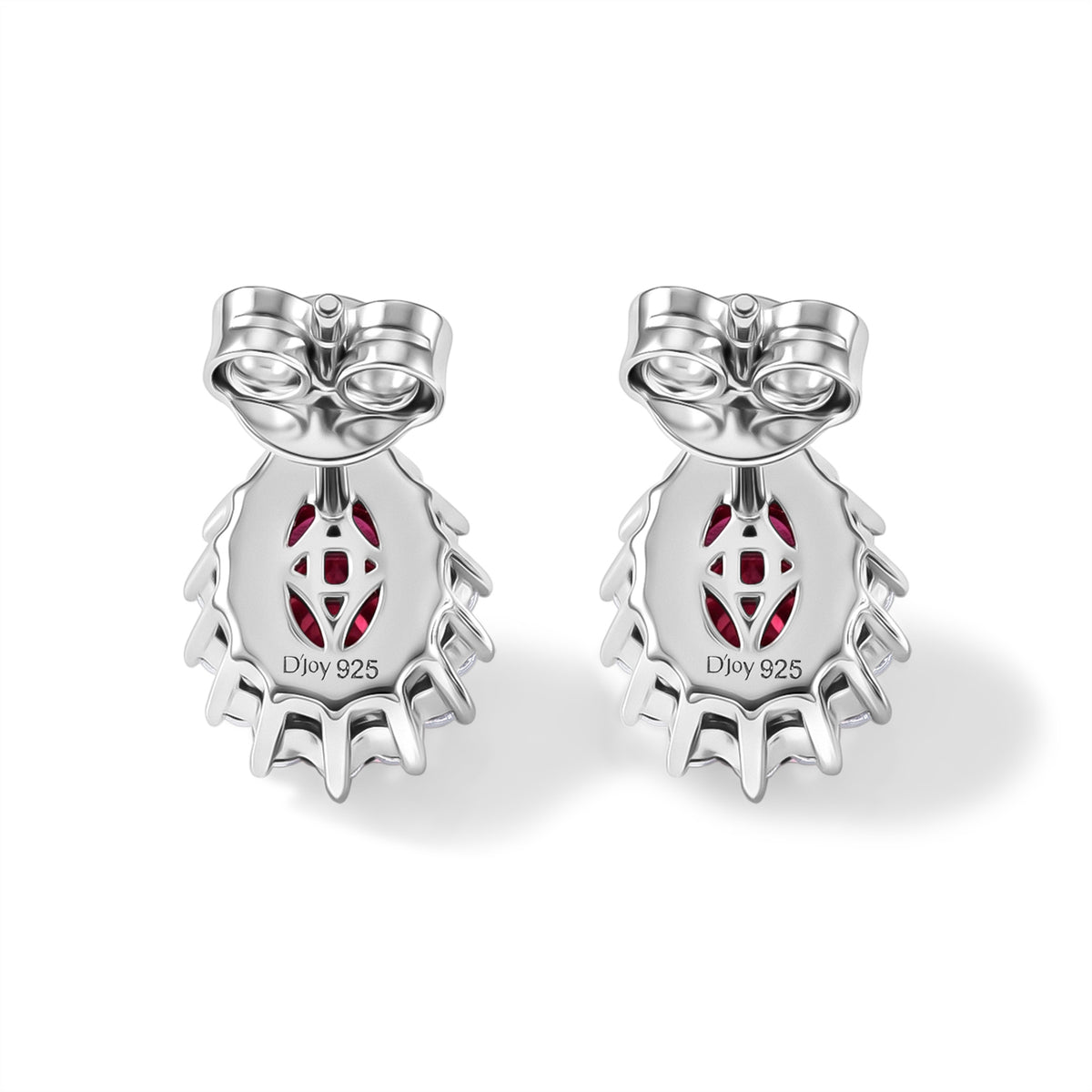 D'Joy - Pink Moissanite &amp; Moissanite Halo Earring with Push Back in Rhodium Overlay Sterling Silver 1.32 Ct. V32514952 4