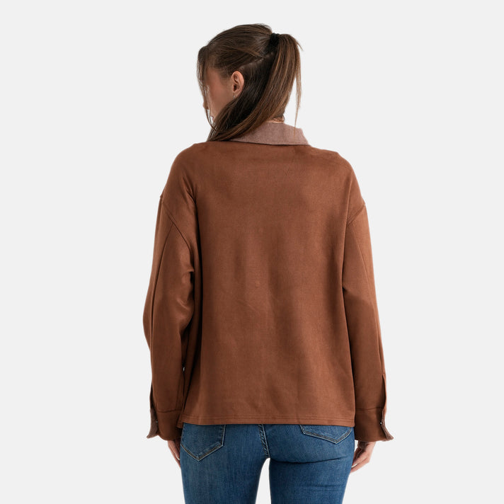La Marey Womens Button-Through Shacket with Contrast Collar (Size S-M, 8-14) - Tan 8622224 2