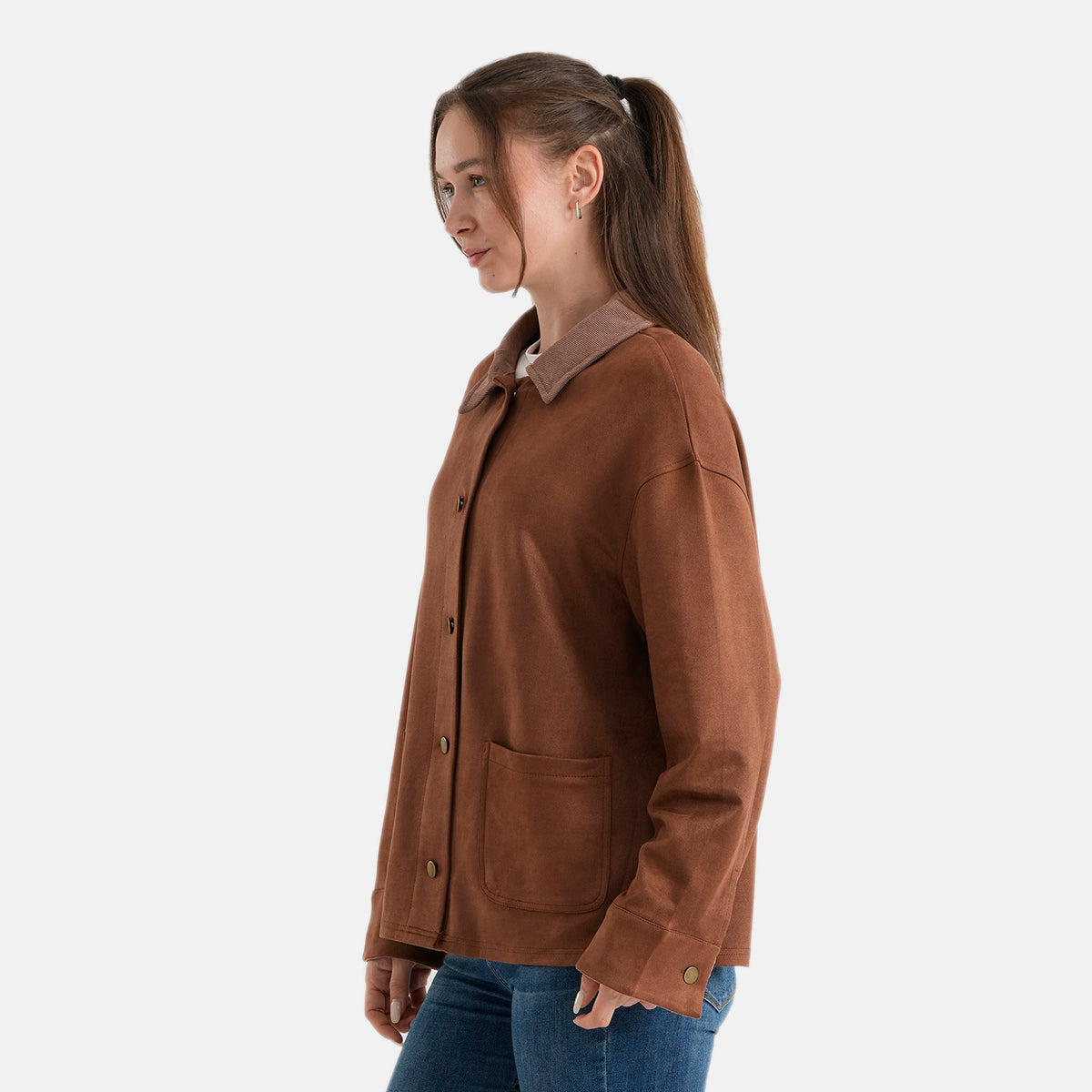 La Marey Womens Button-Through Shacket with Contrast Collar (Size S-M, 8-14) - Tan 8622224 3