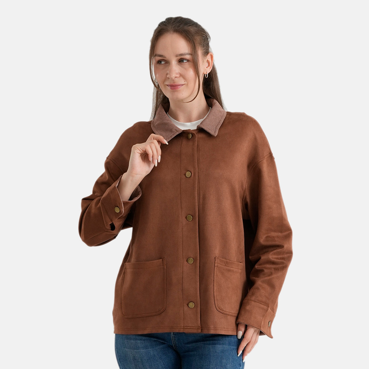 La Marey Womens Button-Through Shacket with Contrast Collar (Size S-M, 8-14) - Tan 8622224 4
