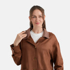 La Marey Womens Button-Through Shacket with Contrast Collar (Size S/M, 8-14) - Chocolate_8622224_4
