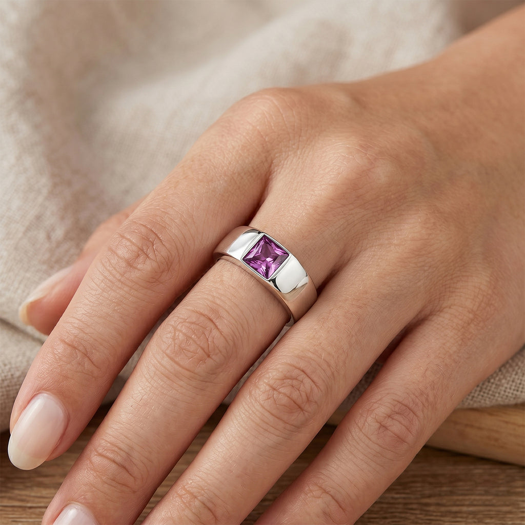 D'Joy - Pink Moissanite Solitaire Band Ring in Rhodium Overlay Sterling Silver_8622257_1