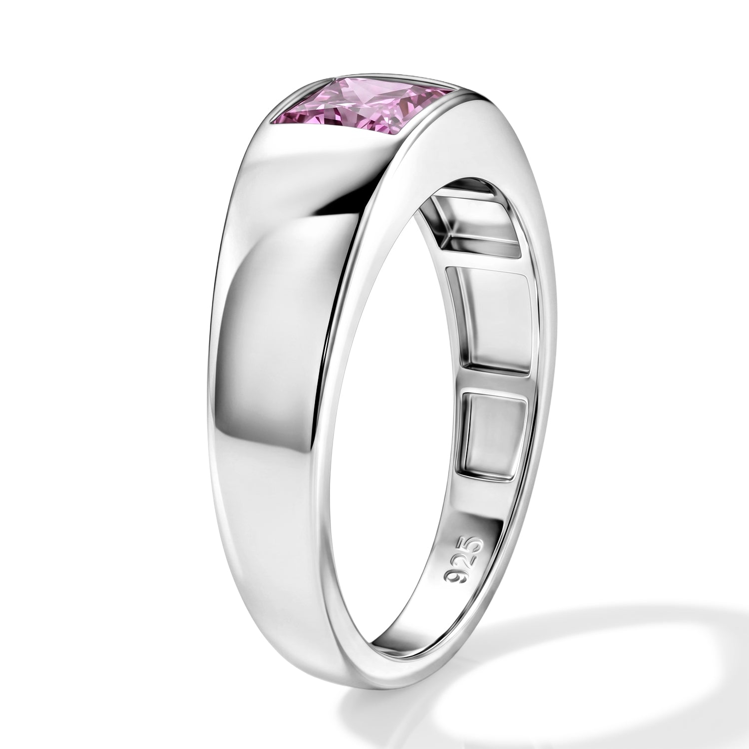 D'Joy - Pink Moissanite Solitaire Band Ring in Rhodium Overlay Sterling Silver 8622257 2