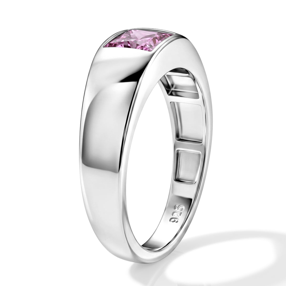 D'Joy - Pink Moissanite Solitaire Band Ring in Rhodium Overlay Sterling Silver V32566370 2