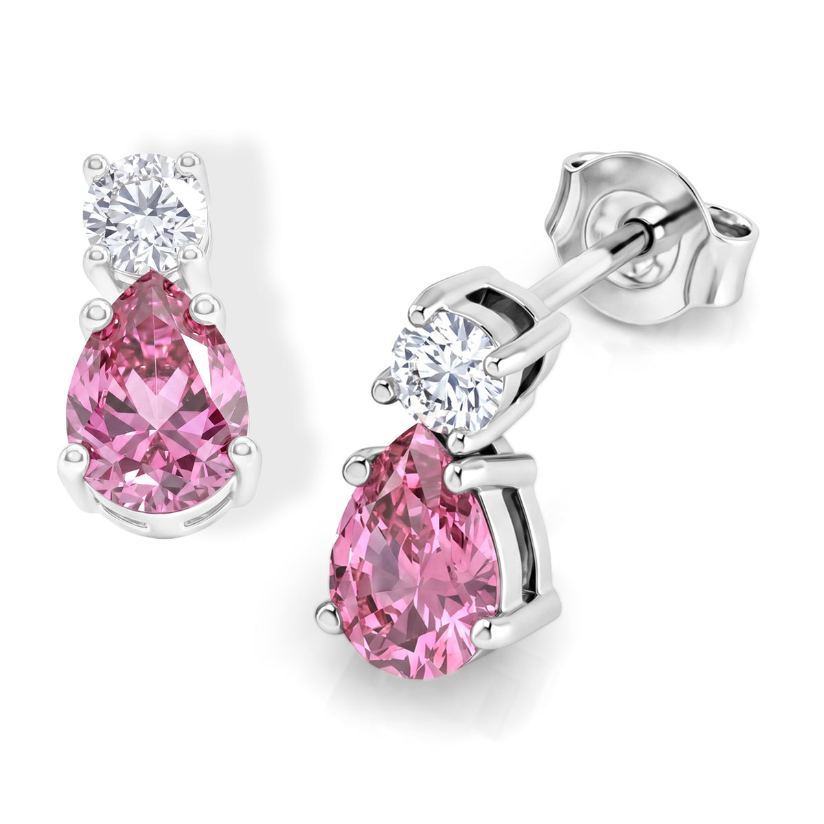 D'Joy - Pink Moissanite &amp; Moissanite Drop Earring with Push Back in Rhodium Overlay Sterling Silver 1.88 Ct. V32573132 0