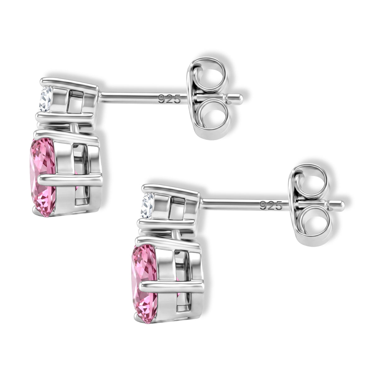 D'Joy - Pink Moissanite &amp; Moissanite Drop Earring with Push Back in Rhodium Overlay Sterling Silver 1.88 Ct. V32573132 2