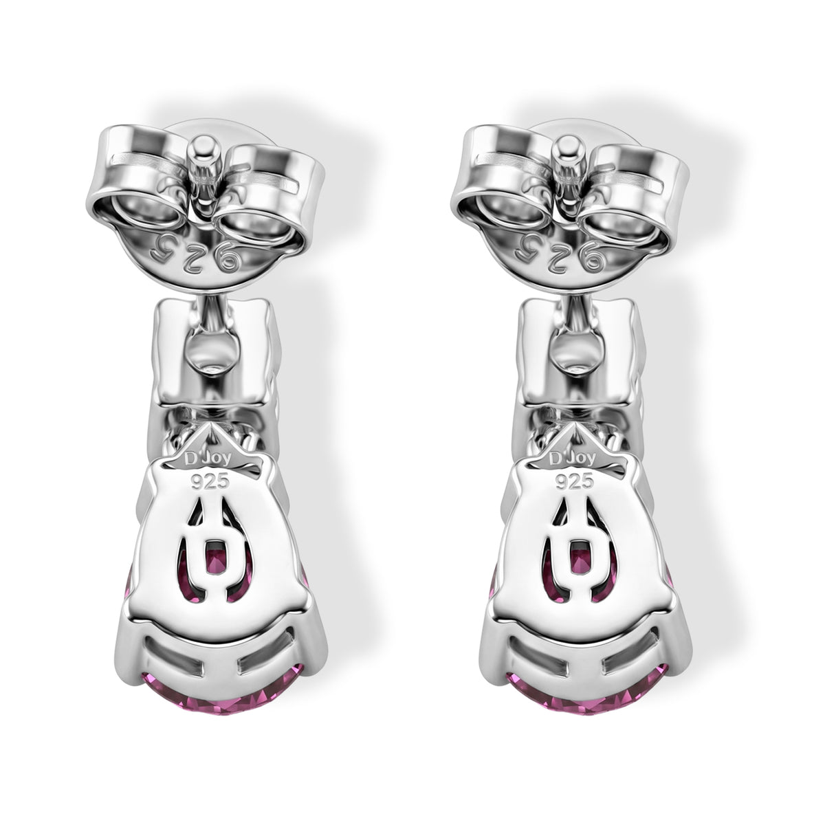 D'Joy - Pink Moissanite &amp; Moissanite Drop Earring with Push Back in Rhodium Overlay Sterling Silver 1.88 Ct. V32573132 3