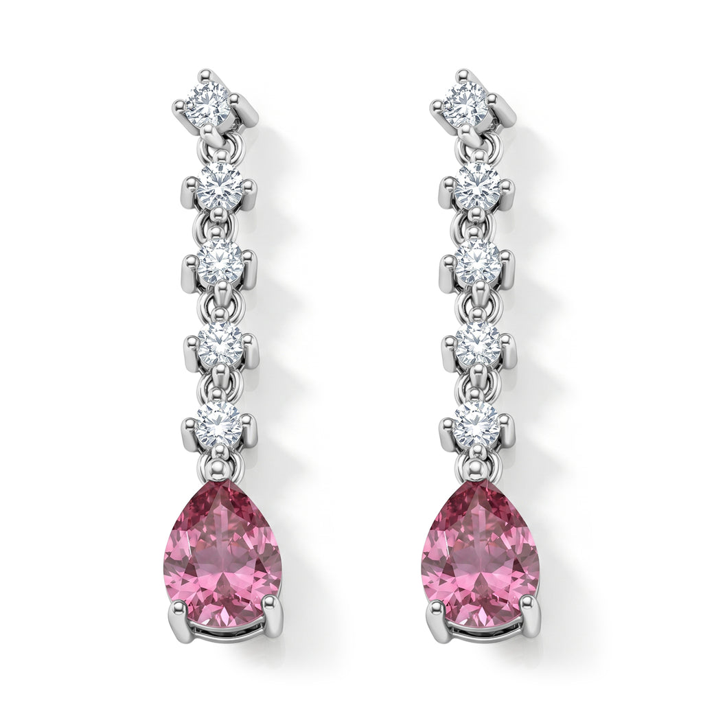 D'Joy - Pink Moissanite & Moissanite Drop Earring with Push Back in Rhodium Overlay Sterling Silver 3.00 Ct._8622268