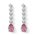 D'Joy - Pink Moissanite & Moissanite Drop Earring with Push Back in Rhodium Overlay Sterling Silver 3.00 Ct._8622268