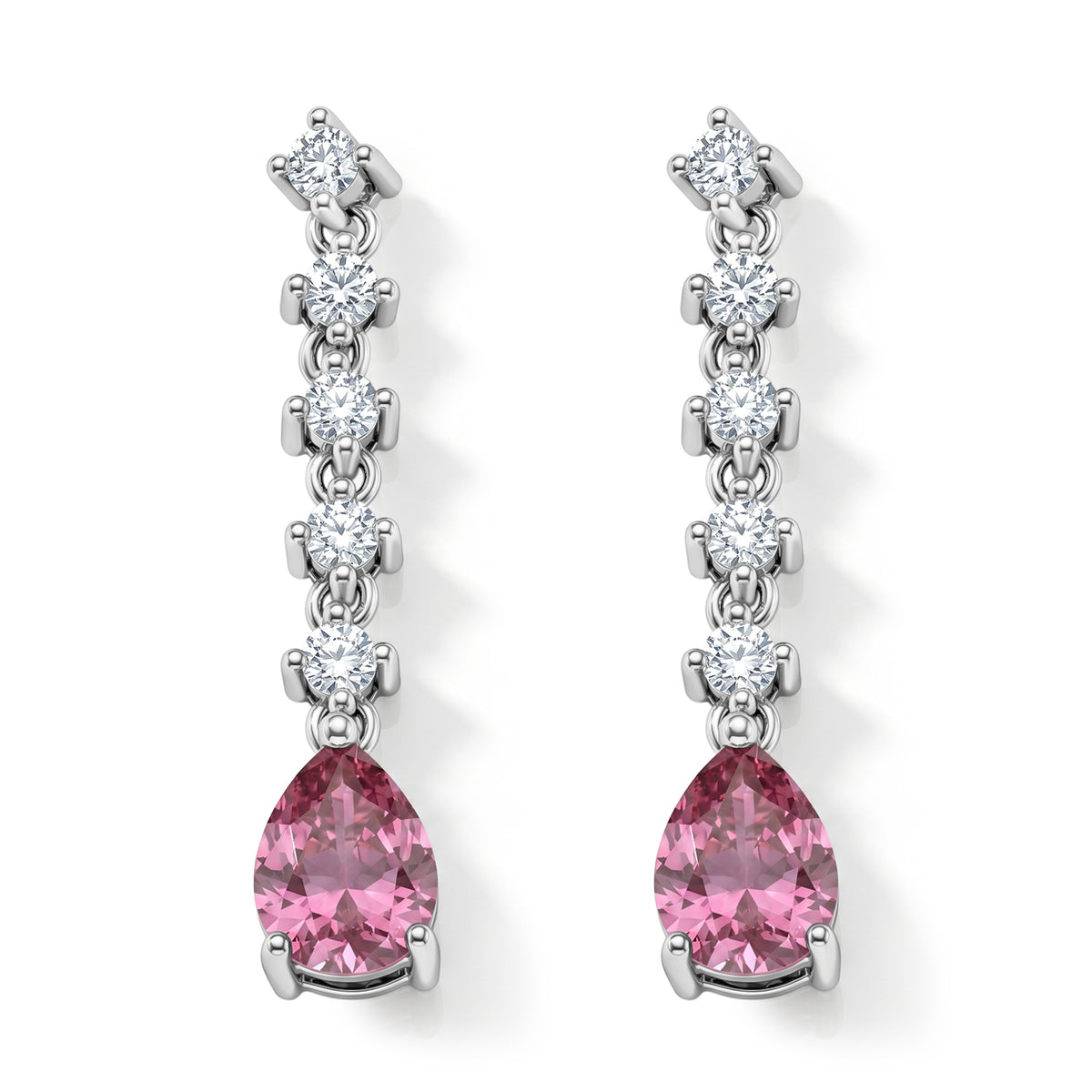 D'Joy - Pink Moissanite &amp; Moissanite Drop Earring with Push Back in Rhodium Overlay Sterling Silver 3.00 Ct. V32569976 0