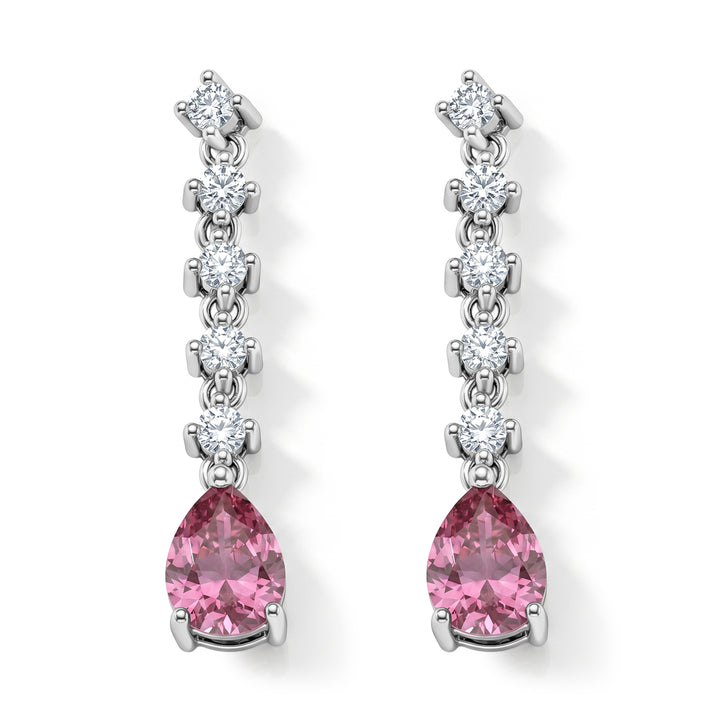D'Joy - Pink Moissanite &amp; Moissanite Drop Earring with Push Back in Rhodium Overlay Sterling Silver 3.00 Ct. 8622268 1