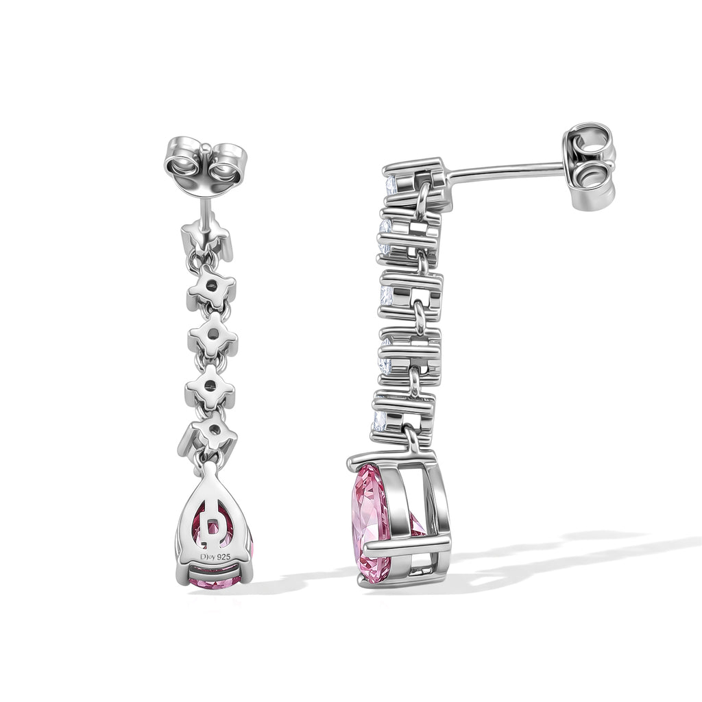 D'Joy - Pink Moissanite & Moissanite Drop Earring with Push Back in Rhodium Overlay Sterling Silver 3.00 Ct._8622268_3