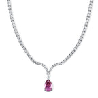 D'Joy - Pink Moissanite & Moissanite Drop Necklace (Size - 18) in Rhodium Overlay Sterling Silver 52.38 Ct, Silver Wt. 28.00 Gms_8622297